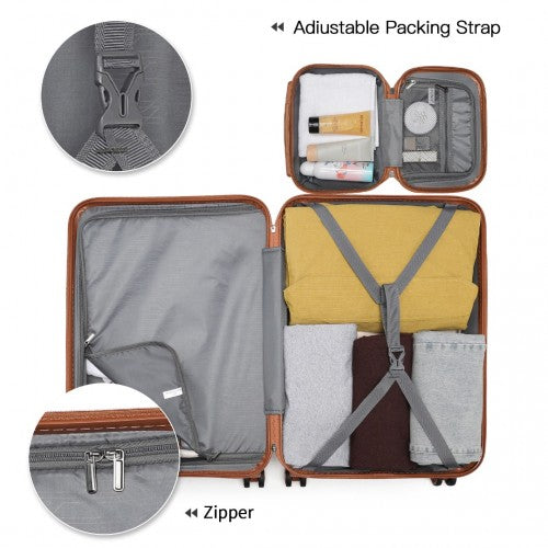 K1871-1L - Kono ABS Sculpted Horizontal Design 4 Pcs Suitcase Set With Vanity Case - Grayish Blue And Brown