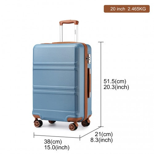 K1871-1L - Kono ABS 20 Inch Sculpted Horizontal Design Cabin Luggage - Grayish Blue And Brown