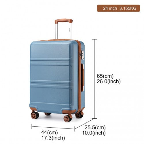 K1871-1L - Kono ABS 24 Inch Sculpted Horizontal Design Suitcase - Grayish Blue And Brown