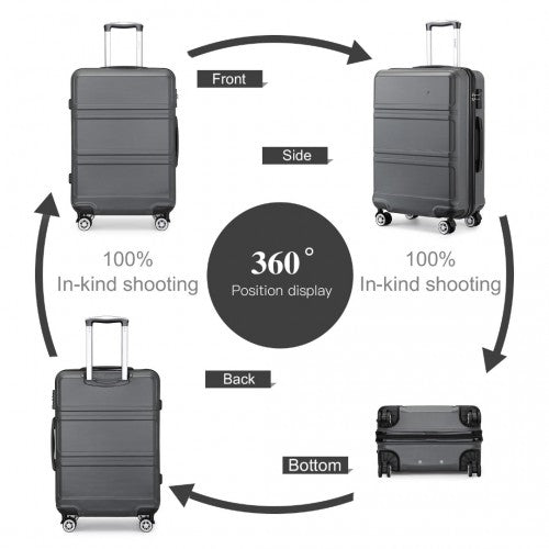 K1871-1L - Kono ABS Sculpted Horizontal Design 3 Piece Suitcase Set - Grey