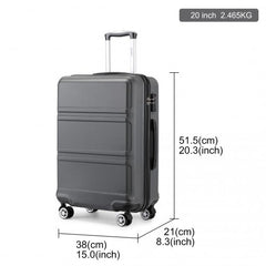 K1871-1L - Kono ABS 20 Inch Sculpted Horizontal Design Cabin Luggage - Grey