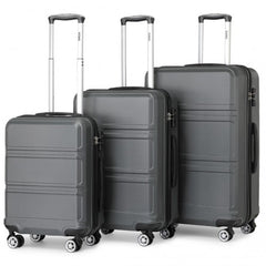 K1871-1L - Kono ABS Sculpted Horizontal Design 3 Piece Suitcase Set - Grey