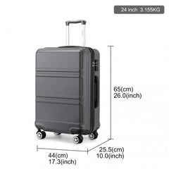 K1871-1L - Kono ABS 24 Inch Sculpted Horizontal Design Suitcase - Grey