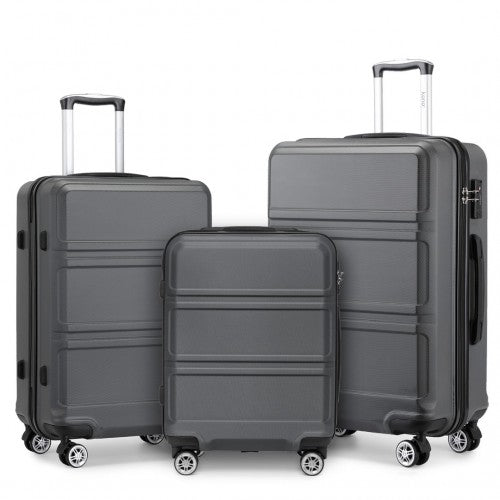 K1871-1L - Kono ABS Sculpted Horizontal Design 3 Piece Suitcase Set - Grey