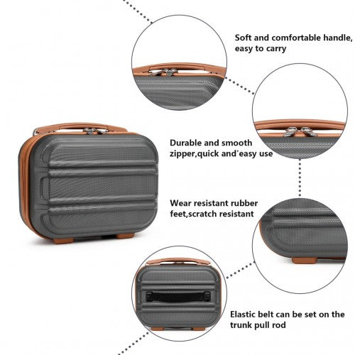 K1871-1L - Kono 12 Inch Lightweight Hard Shell ABS Vanity Case - Grey And Brown