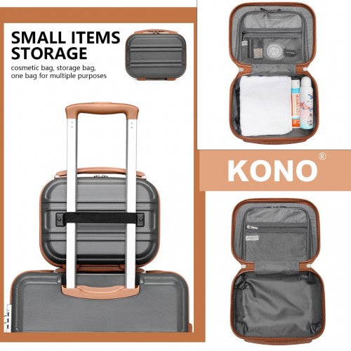 K1871-1L - Kono 12 Inch Lightweight Hard Shell ABS Vanity Case - Grey And Brown