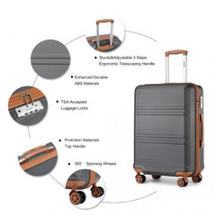 K1871-1L - Kono ABS Sculpted Horizontal Design 4 Pcs Suitcase Set With Vanity Case - Grey And Brown