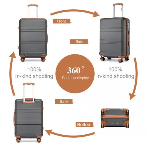 K1871-1L - Kono ABS Sculpted Horizontal Design 4 Pcs Suitcase Set With Vanity Case - Grey And Brown