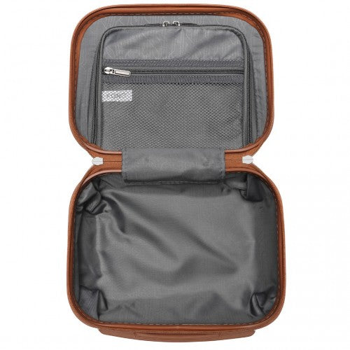 K1871-1L - Kono ABS Sculpted Horizontal Design 4 Pcs Suitcase Set With Vanity Case - Grey And Brown