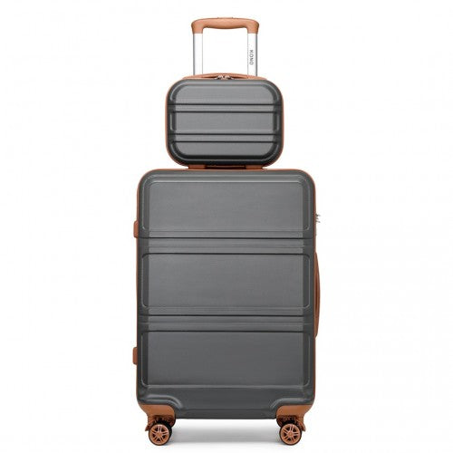 K1871-1L - Kono ABS 4 Wheel Suitcase Set with Vanity Case - Grey And Brown