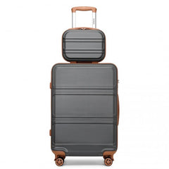 K1871-1L - Kono ABS 4 Wheel Suitcase Set with Vanity Case - Grey And Brown