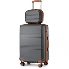 K1871-1L - Kono ABS 4 Wheel Suitcase Set with Vanity Case - Grey And Brown