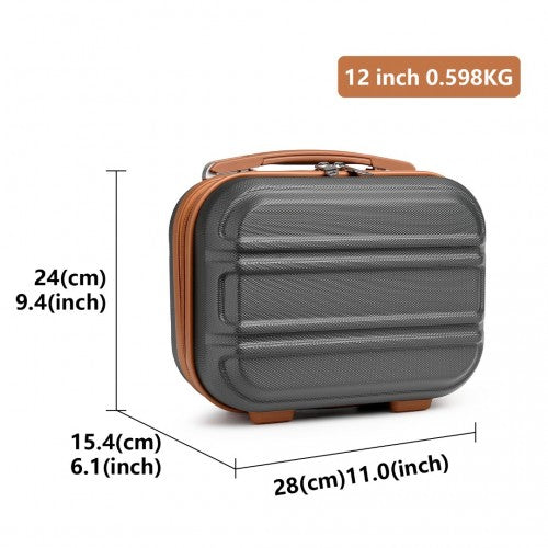 K1871-1L - Kono 12 Inch Lightweight Hard Shell ABS Vanity Case - Grey And Brown