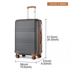 K1871-1L - Kono ABS 20 Inch Sculpted Horizontal Design Cabin Luggage - Grey And Brown