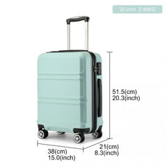 K1871-1L - Kono ABS 20 Inch Sculpted Horizontal Design Cabin Luggage - Mint Green