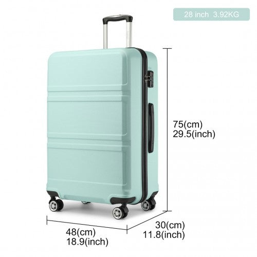 K1871-1L - Kono ABS 28 Inch Sculpted Horizontal Design Suitcase - Mint Green