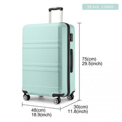 K1871-1L - Kono ABS 28 Inch Sculpted Horizontal Design Suitcase - Mint Green