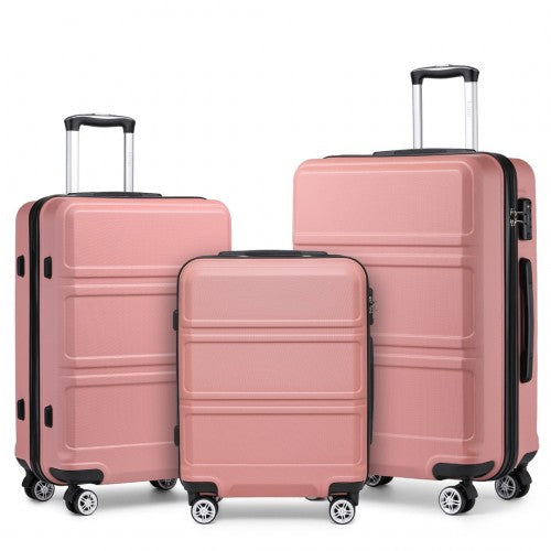 K1871-1L - Kono ABS Sculpted Horizontal Design 3 Piece Suitcase Set - Nude