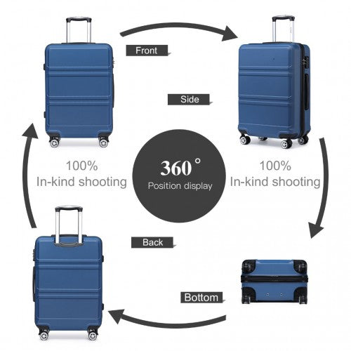 K1871-1L - Kono ABS Sculpted Horizontal Design 3 Piece Suitcase Set - Navy Blue