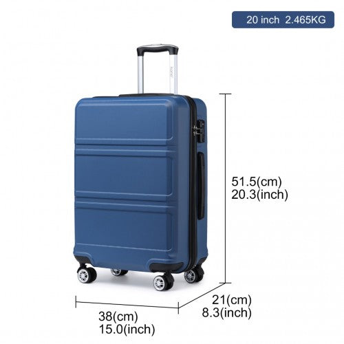 K1871-1L - Kono ABS 20 Inch Sculpted Horizontal Design Cabin Luggage - Navy Blue