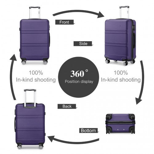 K1871-1L - Kono ABS Sculpted Horizontal Design 3 Piece Suitcase Set - Purple