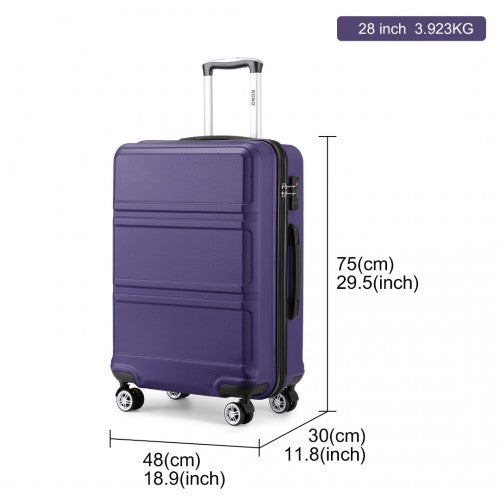 K1871-1L - Kono ABS 28 Inch Sculpted Horizontal Design Suitcase - Purple