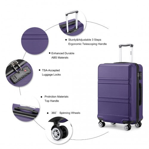 K1871-1L - Kono ABS Sculpted Horizontal Design 3 Piece Suitcase Set - Purple