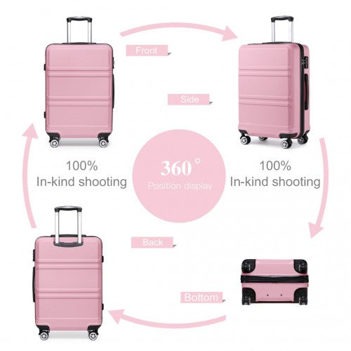 K1871-1L - Kono ABS 24 Inch Sculpted Horizontal Design Suitcase - Pink