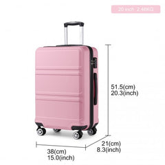 K1871-1L - Kono ABS 20 Inch Sculpted Horizontal Design Cabin Luggage - Pink