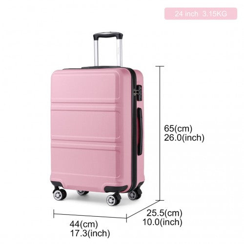 K1871-1L - Kono ABS 24 Inch Sculpted Horizontal Design Suitcase - Pink