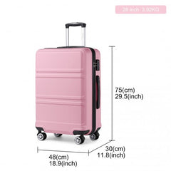 K1871-1L - Kono ABS 28 Inch Sculpted Horizontal Design Suitcase - Pink