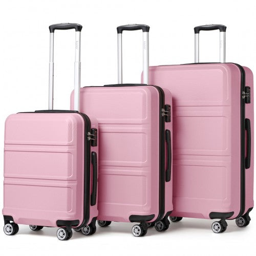 K1871-1L - Kono ABS Sculpted Horizontal Design 3 Piece Suitcase Set - Pink