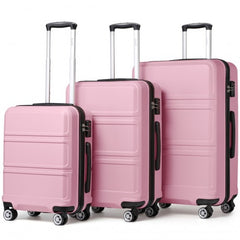 K1871-1L - Kono ABS Sculpted Horizontal Design 3 Piece Suitcase Set - Pink