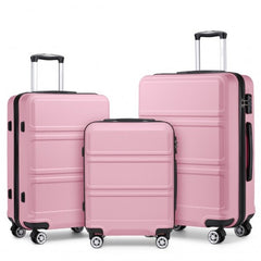 K1871-1L - Kono ABS Sculpted Horizontal Design 3 Piece Suitcase Set - Pink