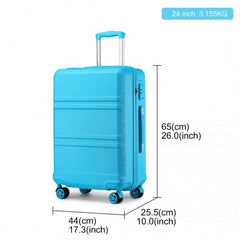K1871-1L - Kono ABS 24 Inch Sculpted Horizontal Design Suitcase - Blue