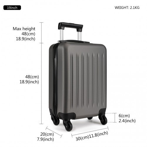 K1872L - Kono 19 Inch ABS Hard Shell Carry On Luggage 4 Wheel Spinner Suitcase - Grey