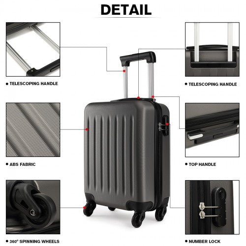 K1872L - Kono 19 Inch ABS Hard Shell Carry On Luggage 4 Wheel Spinner Suitcase - Grey