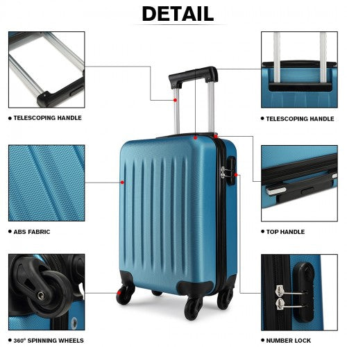 K1872L - Kono 19 Inch ABS Hard Shell Carry On Luggage 4 Wheel Spinner Suitcase - Navy