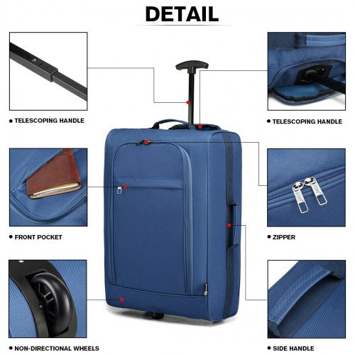 K1873-2 - Kono CABIN SIZE SOFT SHELL HAND LUGGAGE - BLUE