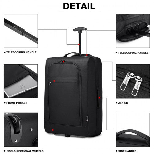 K1873-2 - Kono CABIN SIZE SOFT SHELL HAND LUGGAGE - BLACK