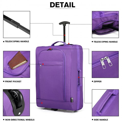 K1873-2 - Kono CABIN SIZE SOFT SHELL HAND LUGGAGE - PURPLE