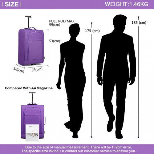 K1873-2 - Kono CABIN SIZE SOFT SHELL HAND LUGGAGE - PURPLE