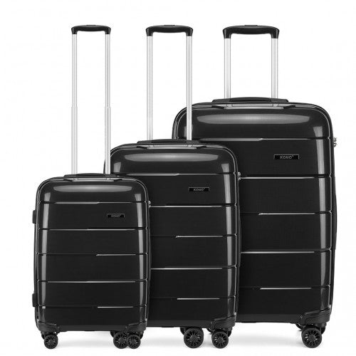 K1997L - KONO 20-24-28” HARD SHELL PP SUITCASE SET - BLACK