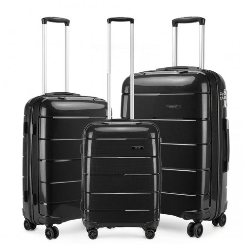 K1997L - KONO 20-24-28” HARD SHELL PP SUITCASE SET - BLACK