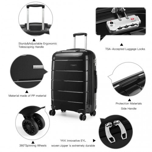 K1997L - KONO 20 INCH CABIN SIZE HARD SHELL PP SUITCASE - BLACK