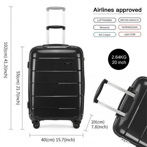 K1997L - KONO 20 INCH CABIN SIZE HARD SHELL PP SUITCASE - BLACK