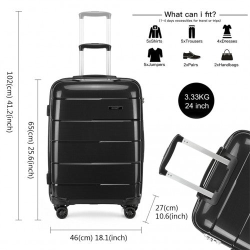 K1997L - KONO 24 INCH HARD SHELL PP SUITCASE - BLACK