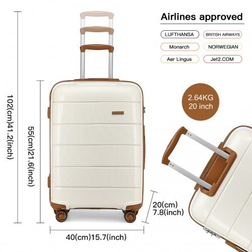 K1997L - KONO 20-24-28” HARD SHELL PP SUITCASE SET - CREAM