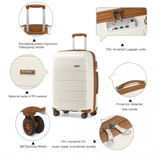 K1997L - KONO 24 INCH HARD SHELL PP SUITCASE - CREAM