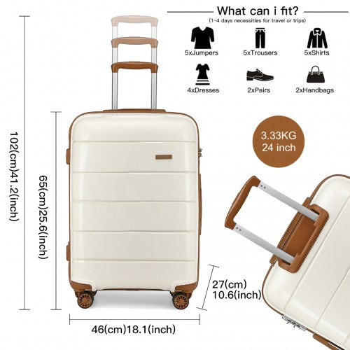 K1997L - KONO 20-24-28” HARD SHELL PP SUITCASE SET - CREAM